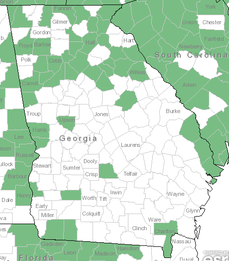 The Georgia range of Asclepias variegata